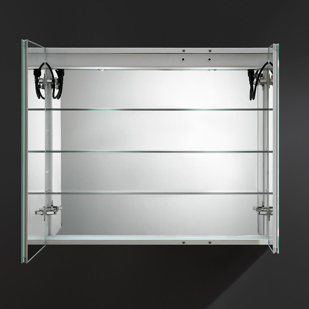 Fresca Spazio 36-in x 30-in Lighted LED Fog Free Surface/Recessed Mount LED Lighting Mirror Mirrored Soft Close Medicine Cabinet with Outlet