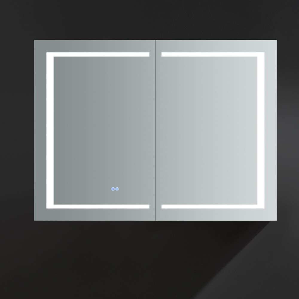 Fresca Spazio 48-in x 36-in Lighted LED Fog Free Surface/Recessed Mount LED Lighting Mirror Mirrored Soft Close Medicine Cabinet with Outlet