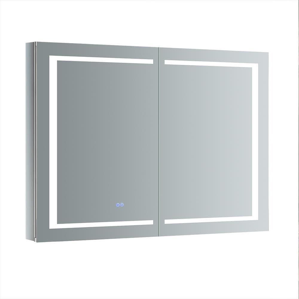 Fresca Spazio 48-in x 36-in Lighted LED Fog Free Surface/Recessed Mount LED Lighting Mirror Mirrored Soft Close Medicine Cabinet with Outlet