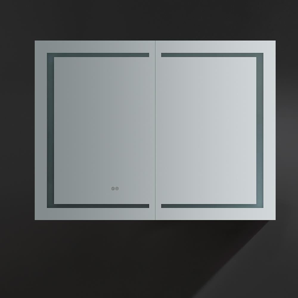 Fresca Spazio 48-in x 36-in Lighted LED Fog Free Surface/Recessed Mount LED Lighting Mirror Mirrored Soft Close Medicine Cabinet with Outlet