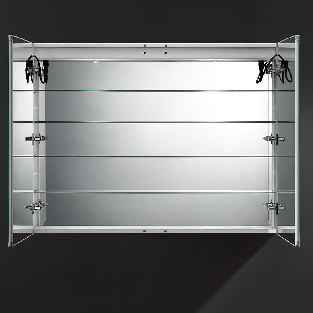 Fresca Spazio 48-in x 36-in Lighted LED Fog Free Surface/Recessed Mount LED Lighting Mirror Mirrored Soft Close Medicine Cabinet with Outlet