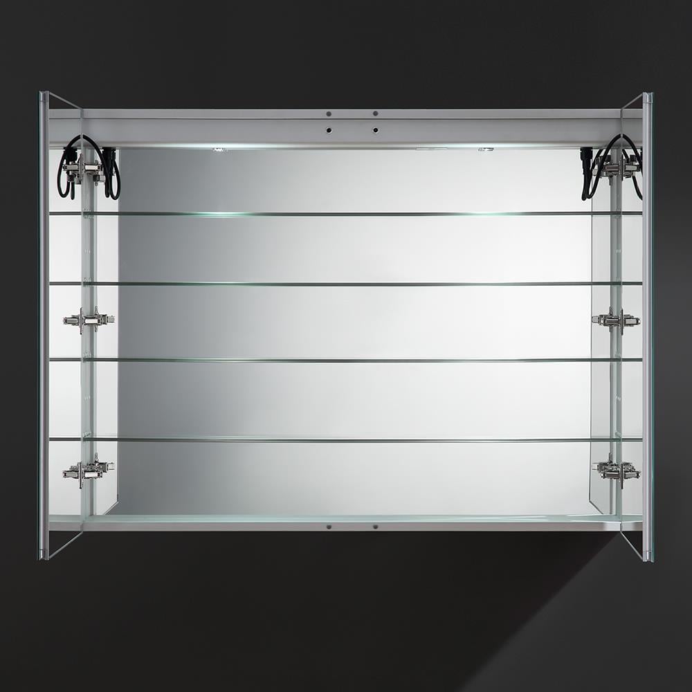 Fresca Tiempo 48-in x 36-in Lighted LED Fog Free Surface/Recessed Mount LED Lighting Mirrored Soft Close Medicine Cabinet with Outlet