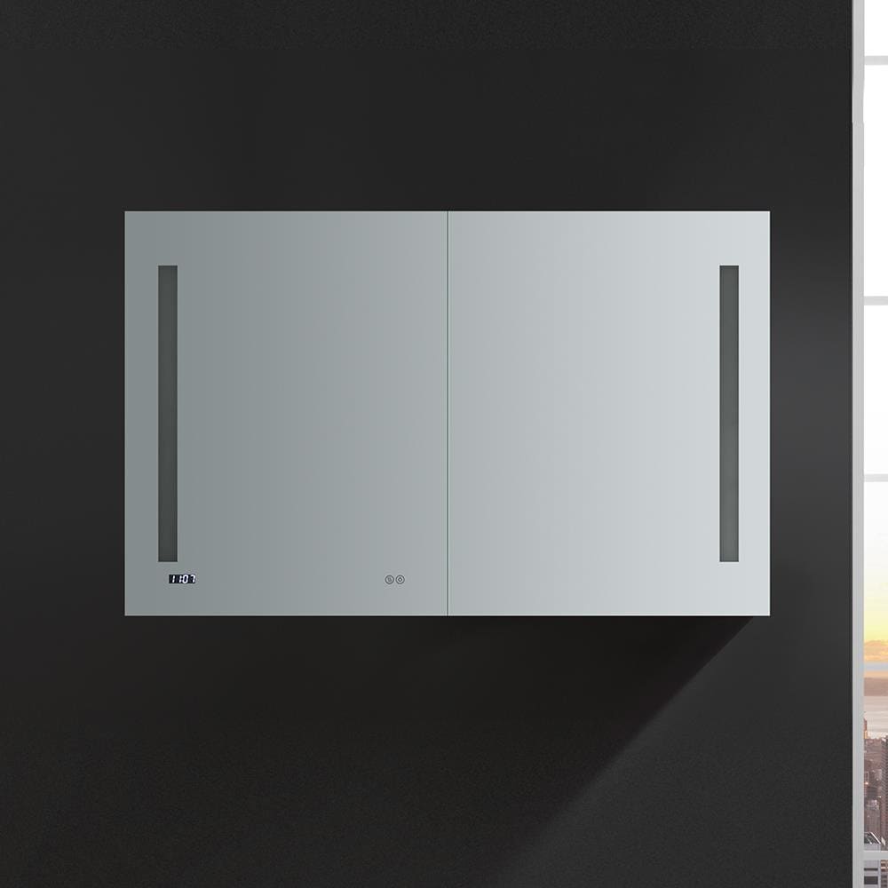 Fresca Tiempo 48-in x 30-in Lighted LED Fog Free Surface/Recessed Mount LED Lighting Mirrored Soft Close Medicine Cabinet with Outlet