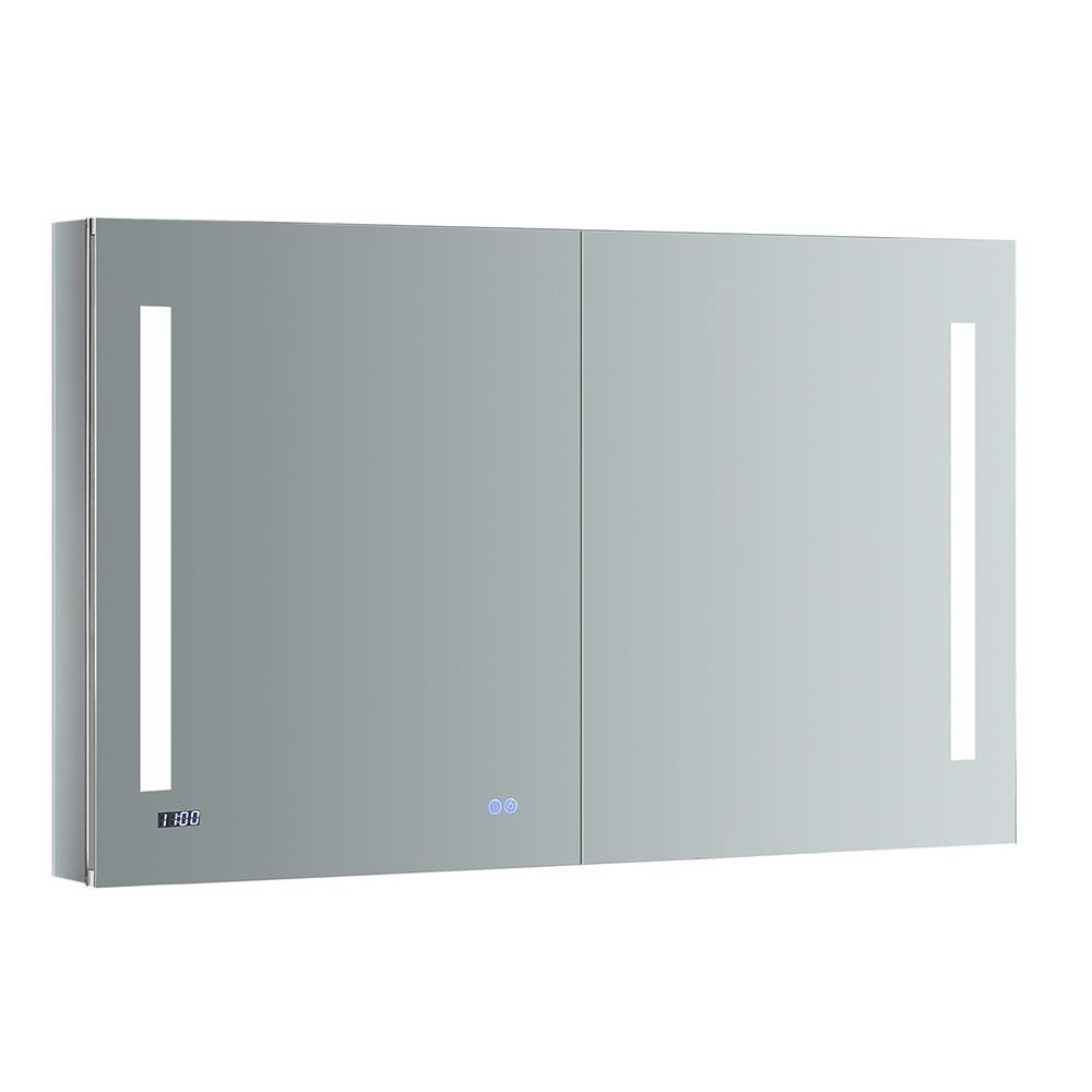 Fresca Tiempo 48-in x 30-in Lighted LED Fog Free Surface/Recessed Mount LED Lighting Mirrored Soft Close Medicine Cabinet with Outlet