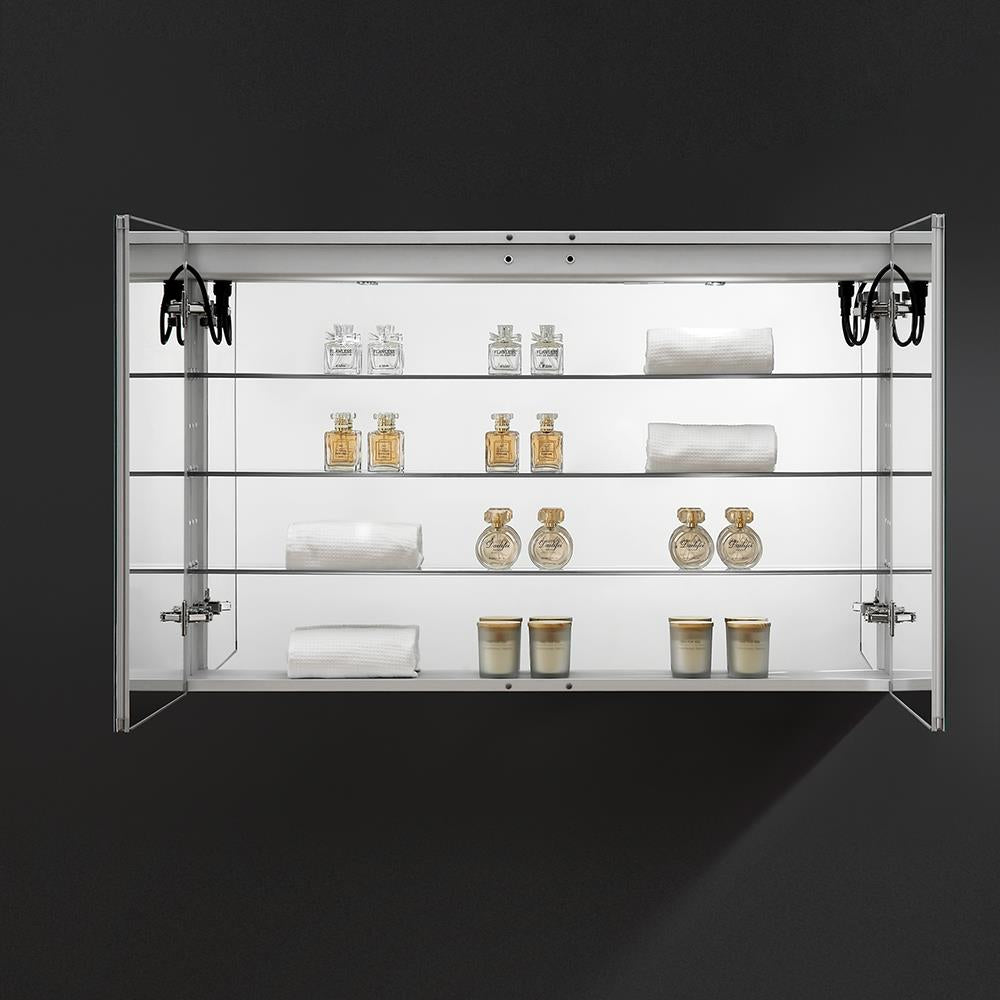 Fresca Tiempo 48-in x 30-in Lighted LED Fog Free Surface/Recessed Mount LED Lighting Mirrored Soft Close Medicine Cabinet with Outlet