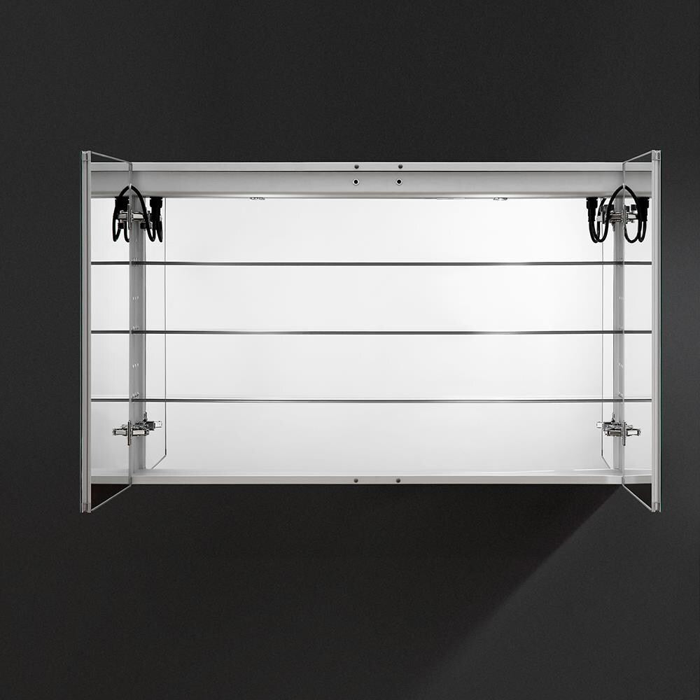 Fresca Tiempo 48-in x 30-in Lighted LED Fog Free Surface/Recessed Mount LED Lighting Mirrored Soft Close Medicine Cabinet with Outlet