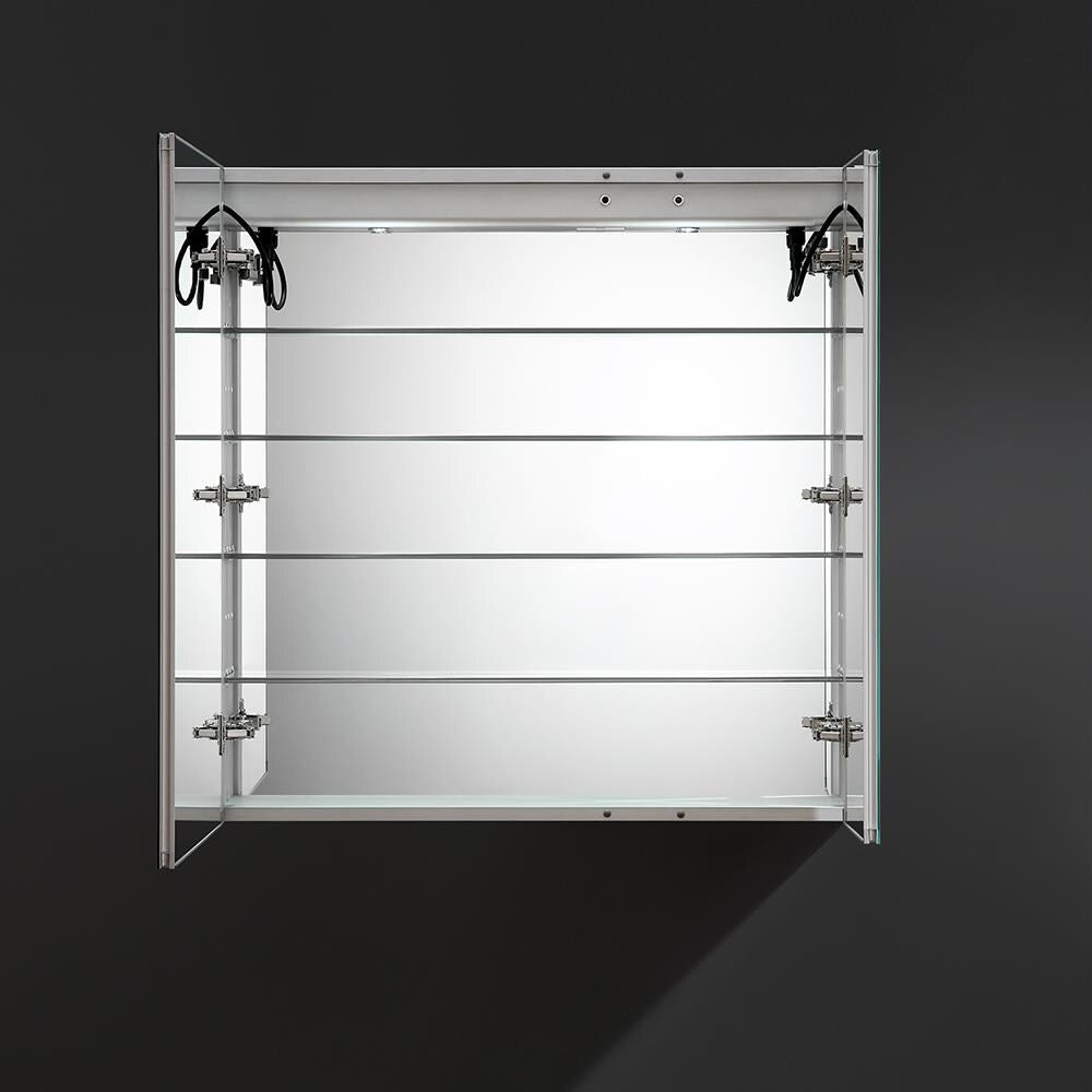 Fresca Tiempo 35.4-in x 35.4-in Lighted LED Fog Free Surface/Recessed Mount LED Lighting Mirrored Soft Close Medicine Cabinet with Outlet