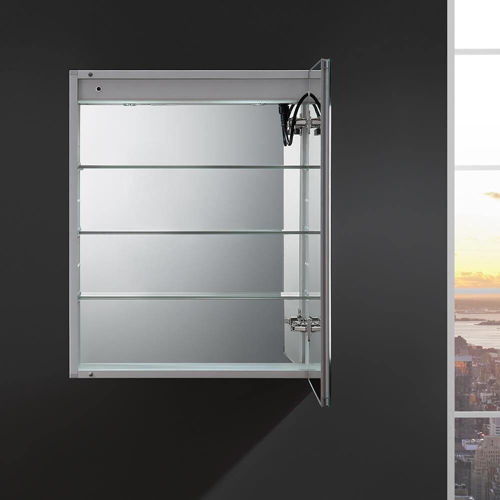 Fresca Tiempo 24-in x 30-in Lighted LED Fog Free Surface/Recessed Mount LED Lighting- Right Mirrored Soft Close Medicine Cabinet with Outlet