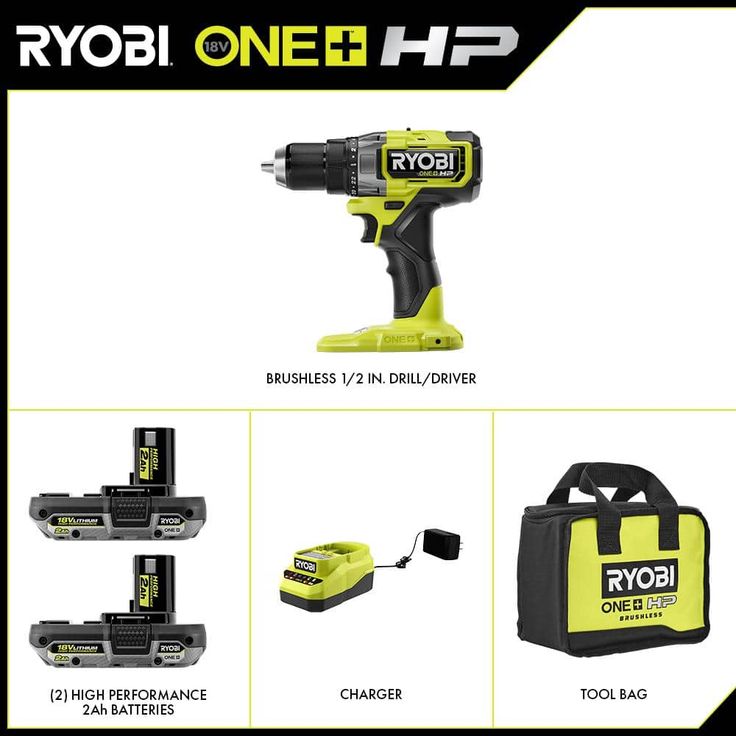 18-Volt ONE+ Lithium-Ion Cordless Brushless 1/2 in. Drill/driver with (2) 2.0 Ah Batteries, Charger, and Bag