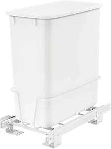Rev-A-Shelf RV-814PB Single 20-Quart Pull-Out White Waste Container with Adjustable Frame