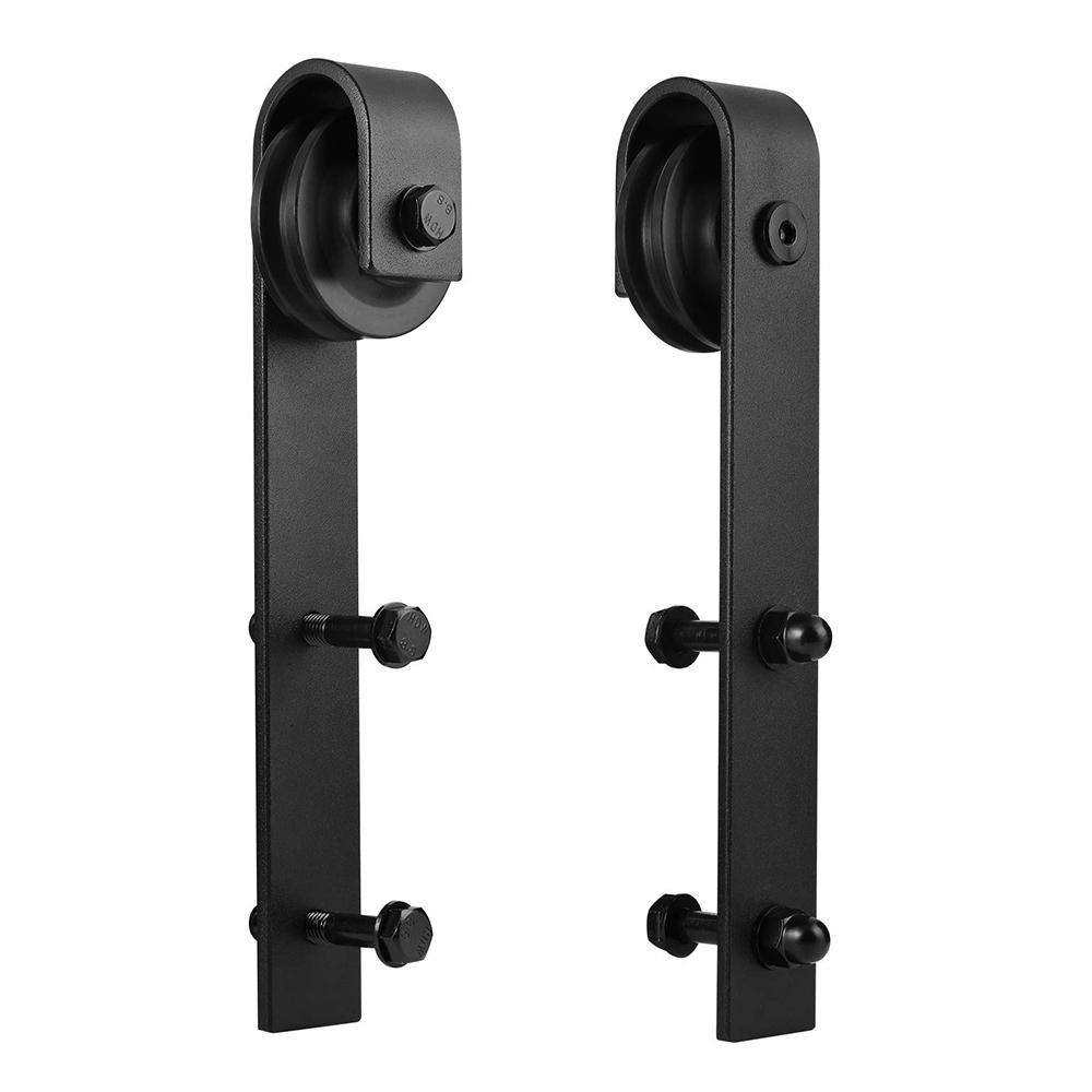 11.5 in. Black J-Shape Steel Barn Style Sliding Door Hardware Replacement Roller (2-Pack) - Super Arbor