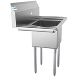 Freestanding Stainless Steel 33 in. 2-Hole Single Bowl Commercial Kitchen Sink with Left Side Drainboard