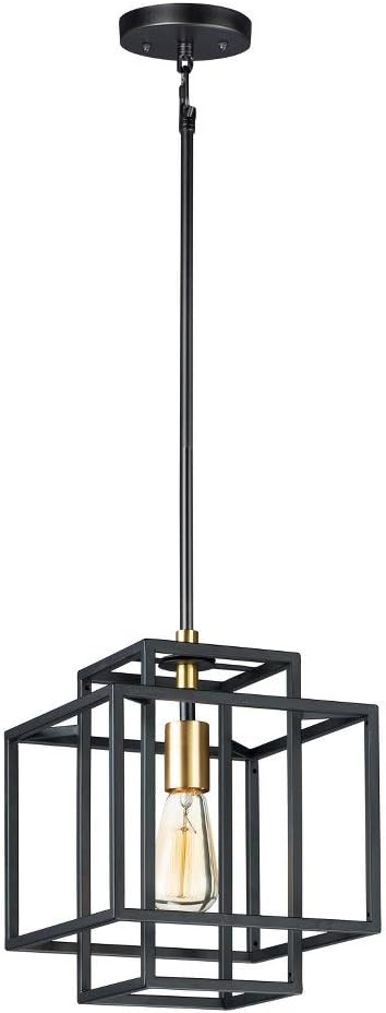 Maxim Lighting Liner 1-Light Small Pendant, Black/Satin Brass, 9.75 in Square