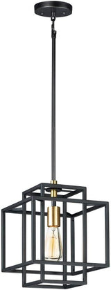Maxim Lighting Liner 1-Light Small Pendant, Black/Satin Brass, 9.75 in Square