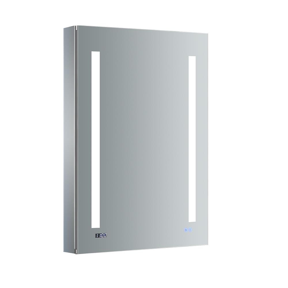Fresca Tiempo 24-in x 36-in Lighted LED Fog Free Surface/Recessed Mount LED Lighting- Left Mirrored Soft Close Medicine Cabinet with Outlet