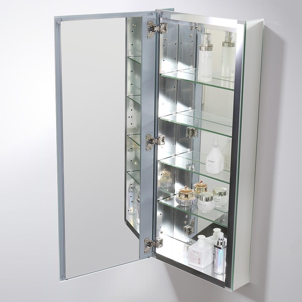 Fresca 15-in x 36-in Surface/Recessed Mount Mirror Mirrored Medicine Cabinet