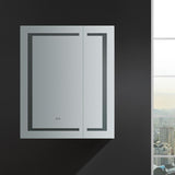 Fresca Spazio 30-in x 36-in Lighted LED Fog Free Surface/Recessed Mount LED Lighting Mirror Mirrored Soft Close Medicine Cabinet with Outlet