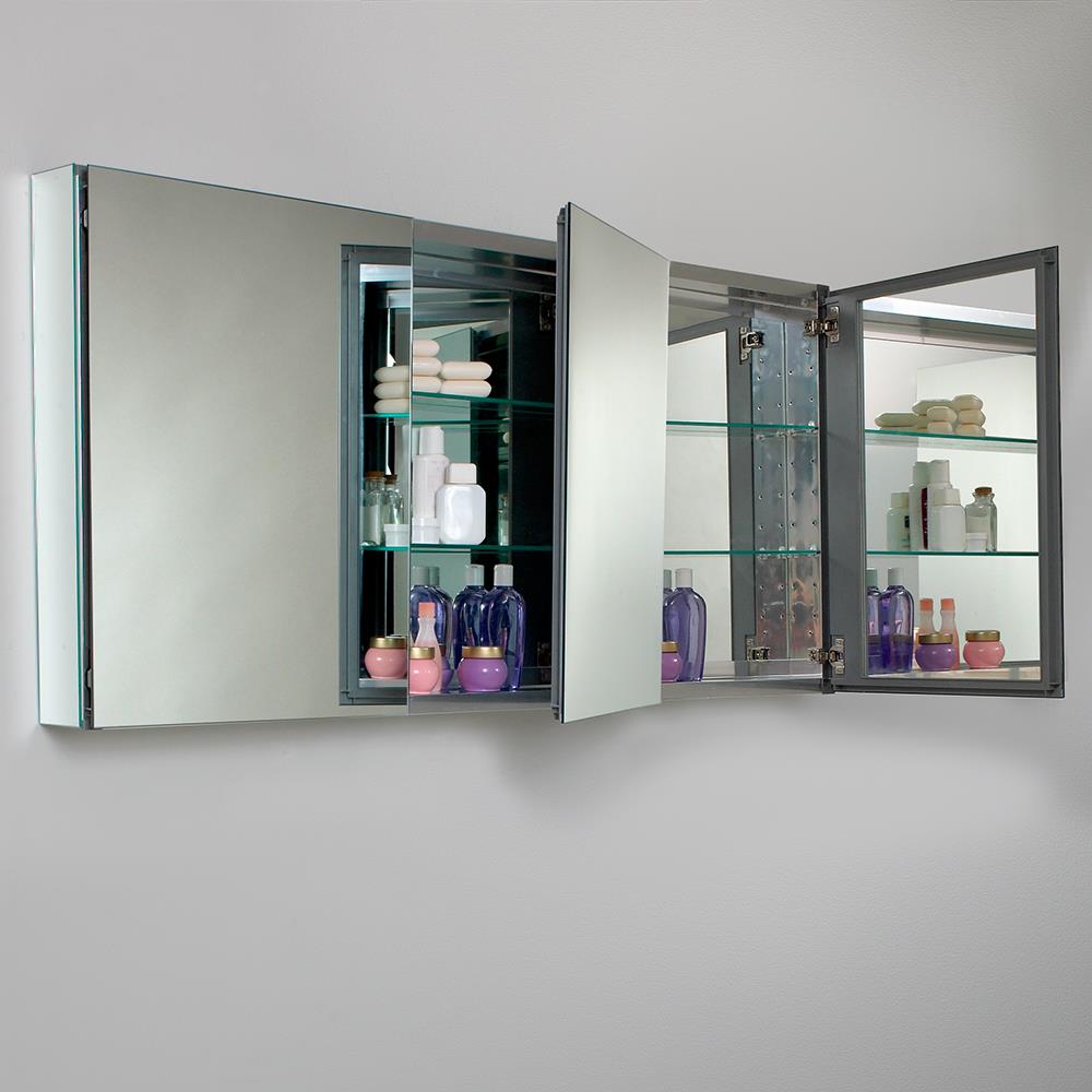 Fresca 59-in x 26-in Surface/Recessed Mount Mirror Mirrored Medicine Cabinet