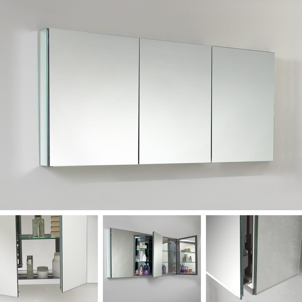 Fresca 59-in x 26-in Surface/Recessed Mount Mirror Mirrored Medicine Cabinet