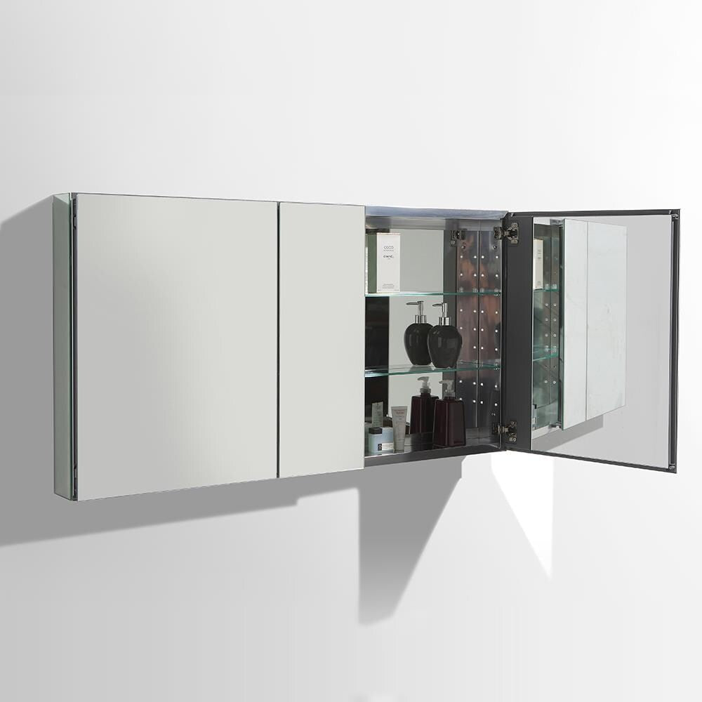 Fresca 49-in x 26-in Surface/Recessed Mount Mirror Mirrored Medicine Cabinet