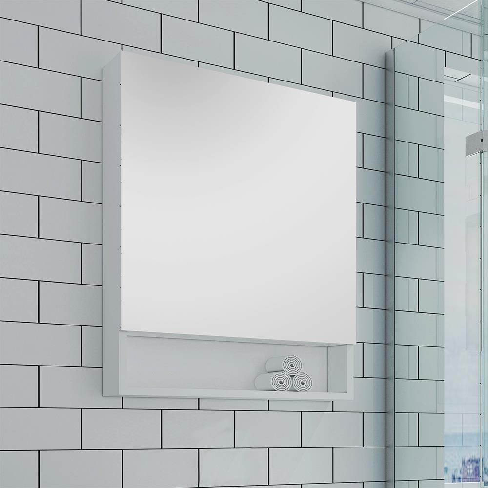 Fresca 24-in x 33.5-in Fog Free Surface Mount White Mirrored Medicine Cabinet