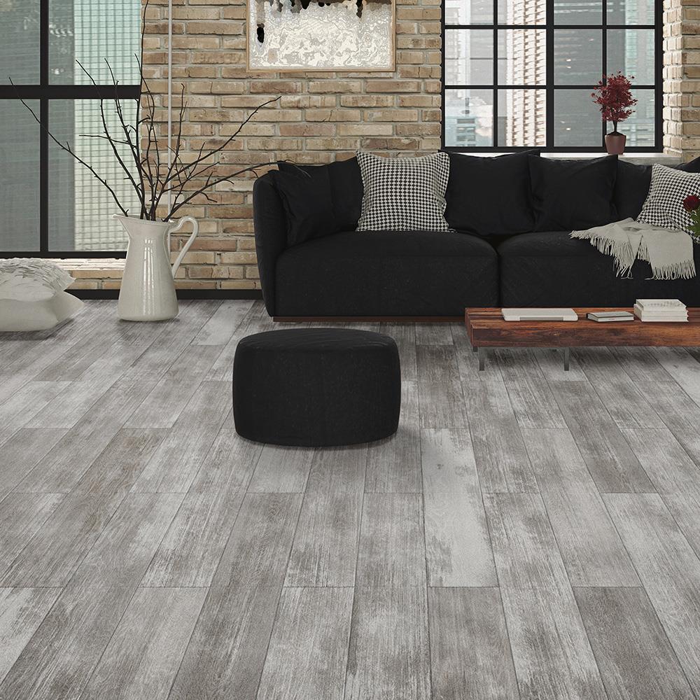 Perfection Floor Tile Sample — Coastal Collection Seaport/Satin Water-Resistant Wood-Look Interlocking Vinyl Tile, 20‑mil Wear Layer