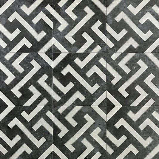 Artmore Tile Magnifico Black 9-in x 9-in Glazed Porcelain Encaustic Floor and Wall Tile product image
