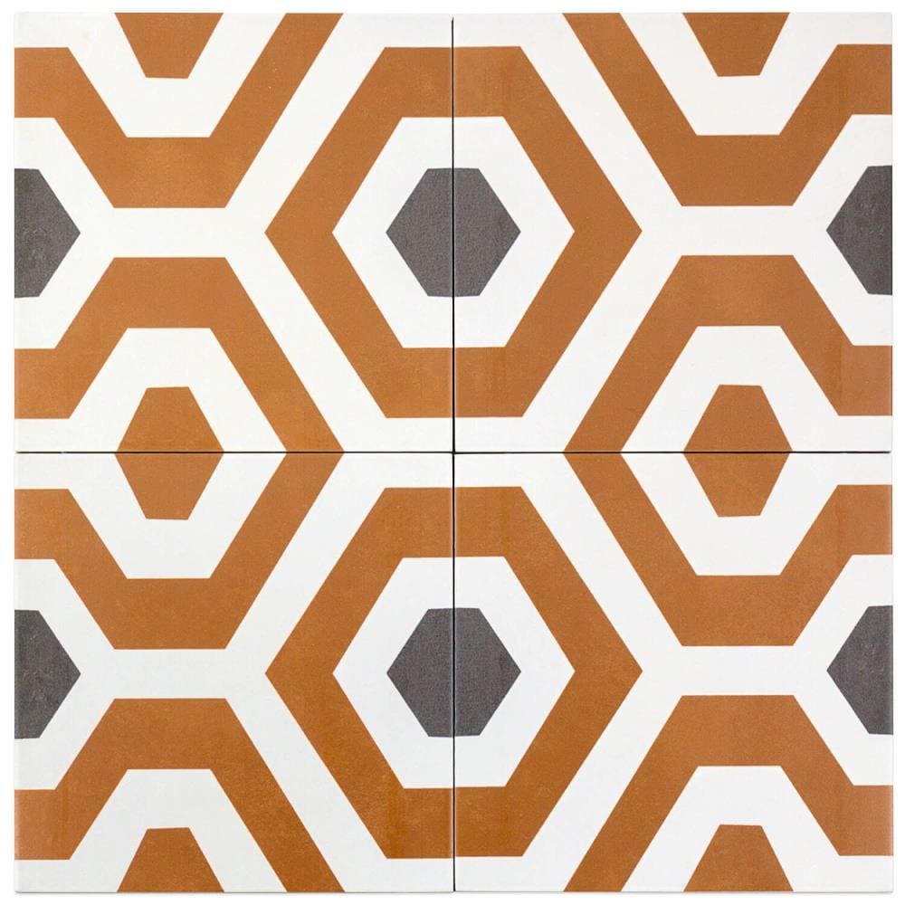 Artmore Tile Magnifico Orange 9-in x 9-in Glazed Porcelain Encaustic Floor and Wall Tile product image