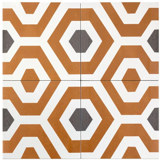 Artmore Tile Magnifico Orange 9-in x 9-in Glazed Porcelain Encaustic Floor and Wall Tile product image