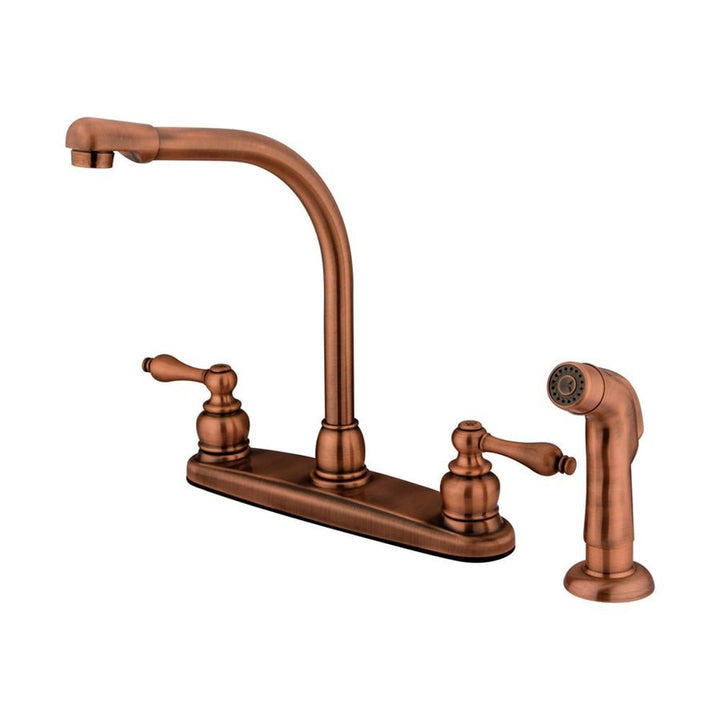 Elements of Design Victorian Antique Copper 2-Handle Deck-Mount High-Arc Kitchen Faucet with Side Sprayer (Deck Plate Included)