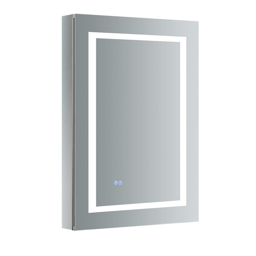 Fresca Spazio 24-in x 36-in Lighted LED Fog Free Surface/Recessed Mount LED Lighting Mirror- Right Mirrored Soft Close Medicine Cabinet with Outlet