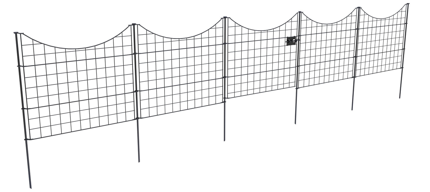 Zippity Outdoor Products 4 Panels 1 Gate 2-ft H x 2-ft W Black Galvanized Iron Scallop No Dig Garden Fence Gate Kit