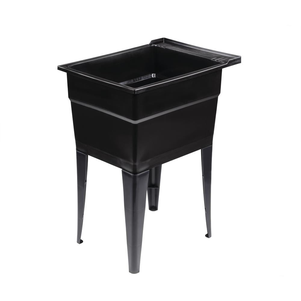 RuggedTub Black Freestanding Utility Tub with Faucet - 18in x 24.5in