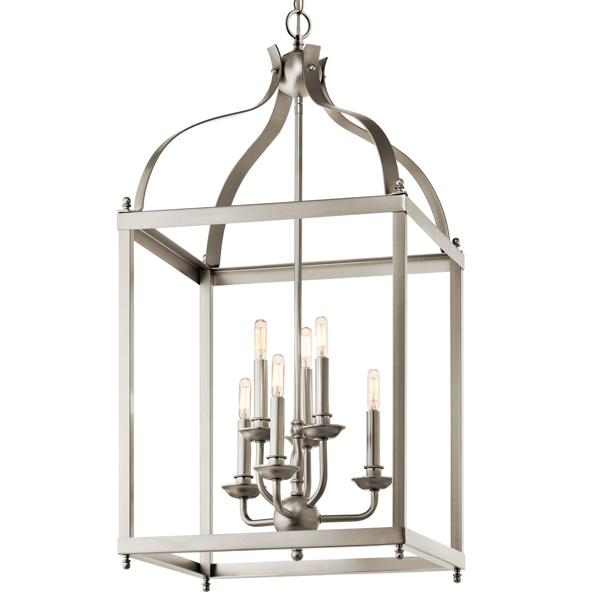 Kichler Larkin 6-Light Brushed Nickel Transitional Lantern Medium Hanging Pendant Light