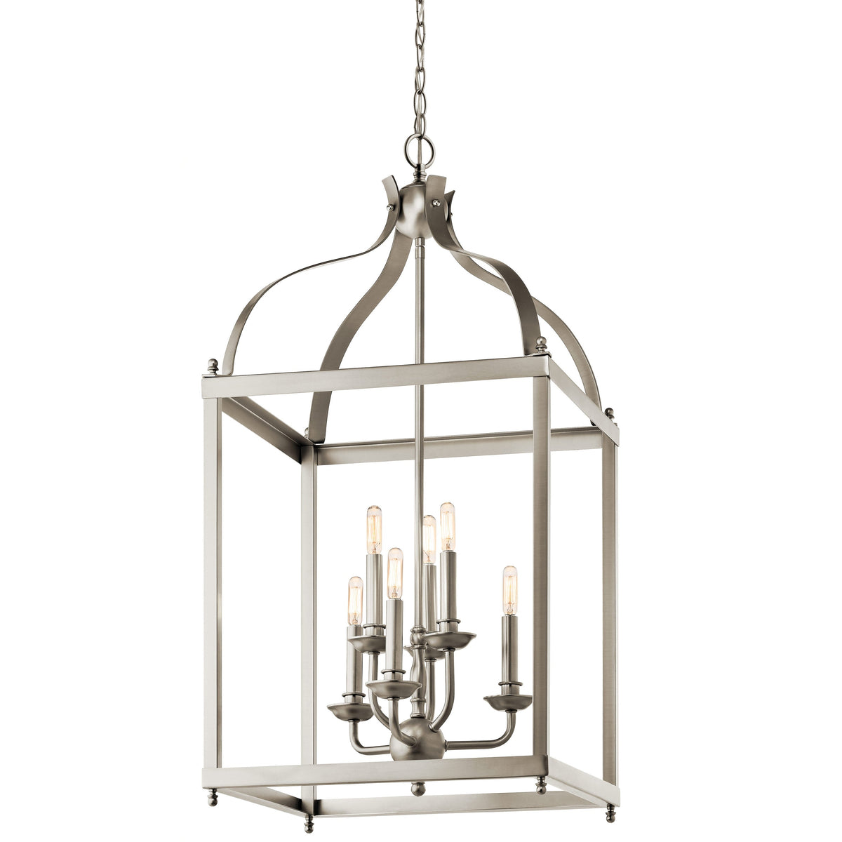 Kichler Larkin 6-Light Brushed Nickel Transitional Lantern Medium Hanging Pendant Light