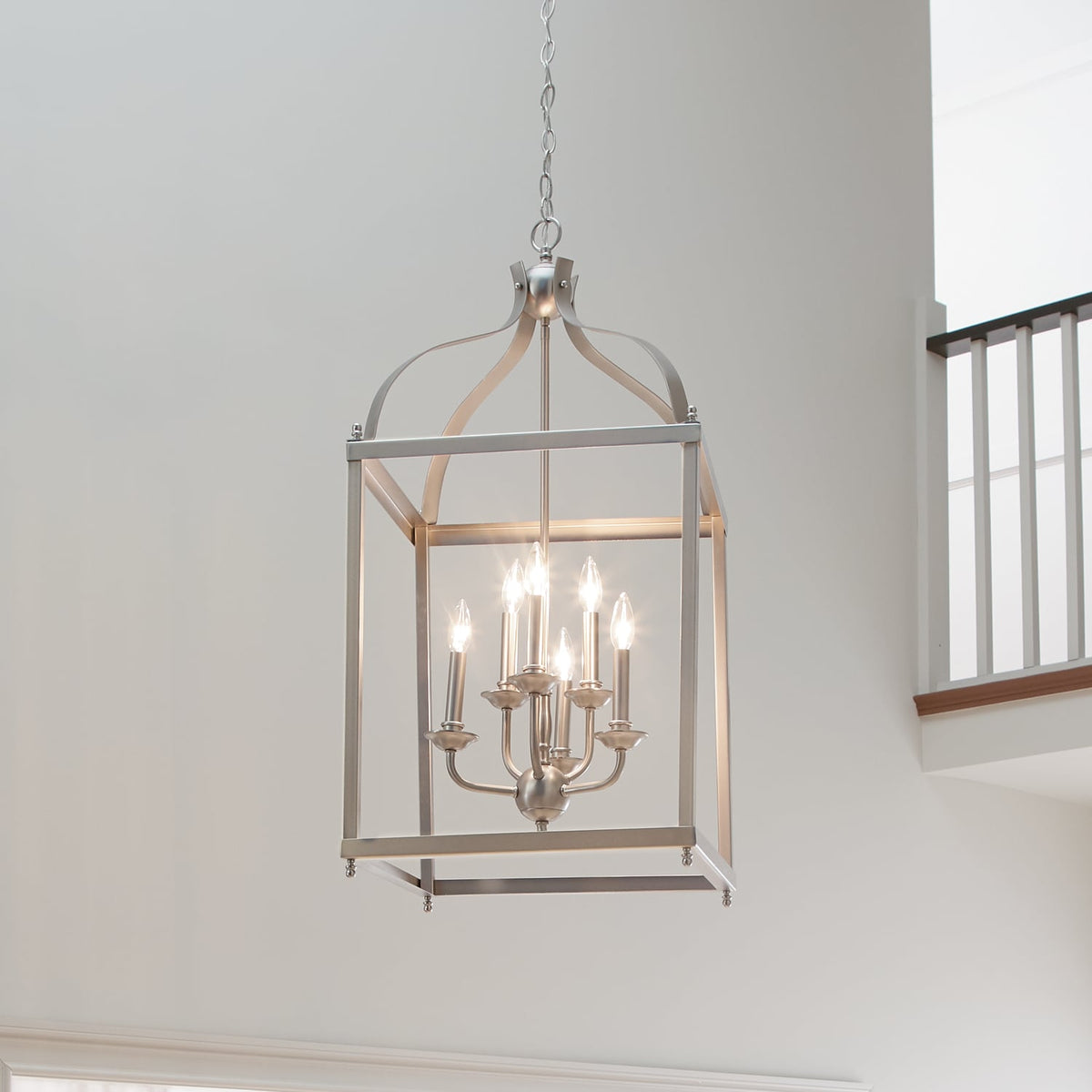 Kichler Larkin 6-Light Brushed Nickel Transitional Lantern Medium Hanging Pendant Light