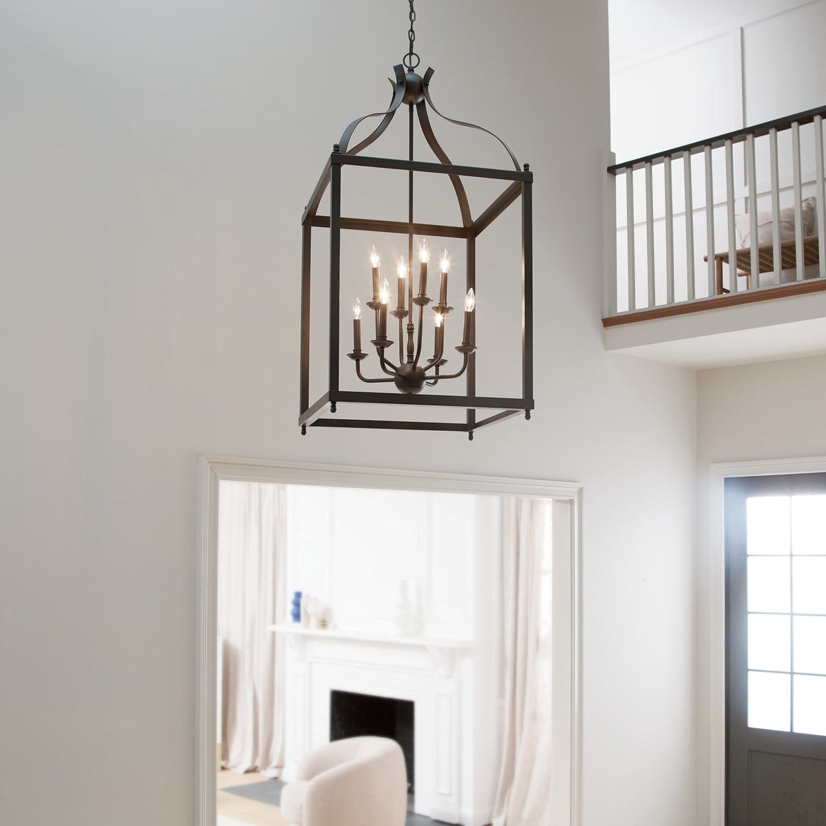 Kichler Larkin 8-Light Olde Bronze Transitional Cage Large Hanging Pendant Light