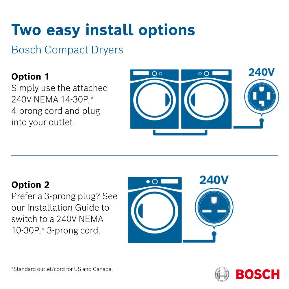 Bosch 500 Series 4-cu ft Stackable Ventless Electric Dryer (White) ENERGY STAR