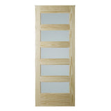 33 in. x 84 in. Unfinished Clear Pine 5-Lite Frosted Interior Barn Door Slab - Super Arbor