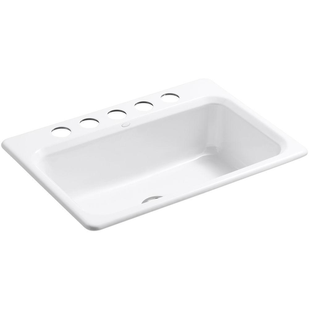 Bakersfield Undermount Cast Iron 31 in. 5-Hole Single Bowl Kitchen Sink in White - Super Arbor
