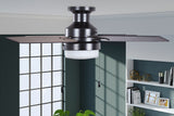Hunter Port Haven LED 44-in Matte Black Indoor/Outdoor Flush Mount Ceiling Fan with Light Kit, 4-Blade