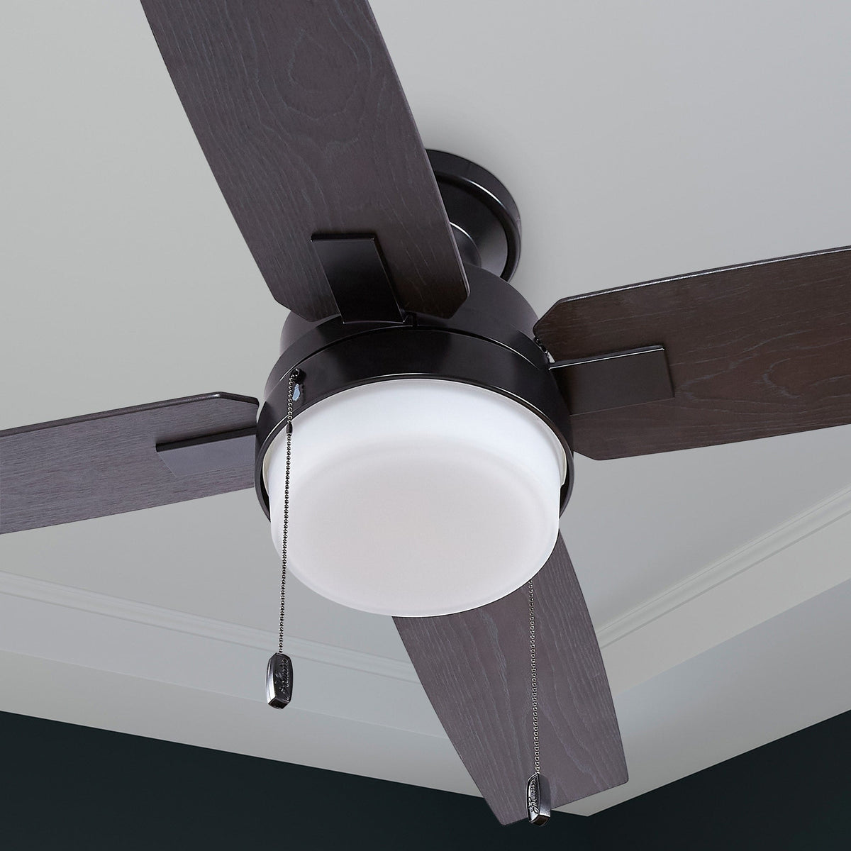 Hunter Port Haven LED 44-in Matte Black Indoor/Outdoor Flush Mount Ceiling Fan with Light Kit, 4-Blade