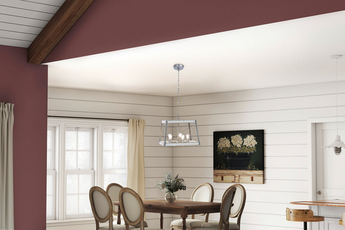 Progress Lighting Bradberry 5-Light Antique White and Galvanized Farmhouse Square Medium Hanging Pendant Light