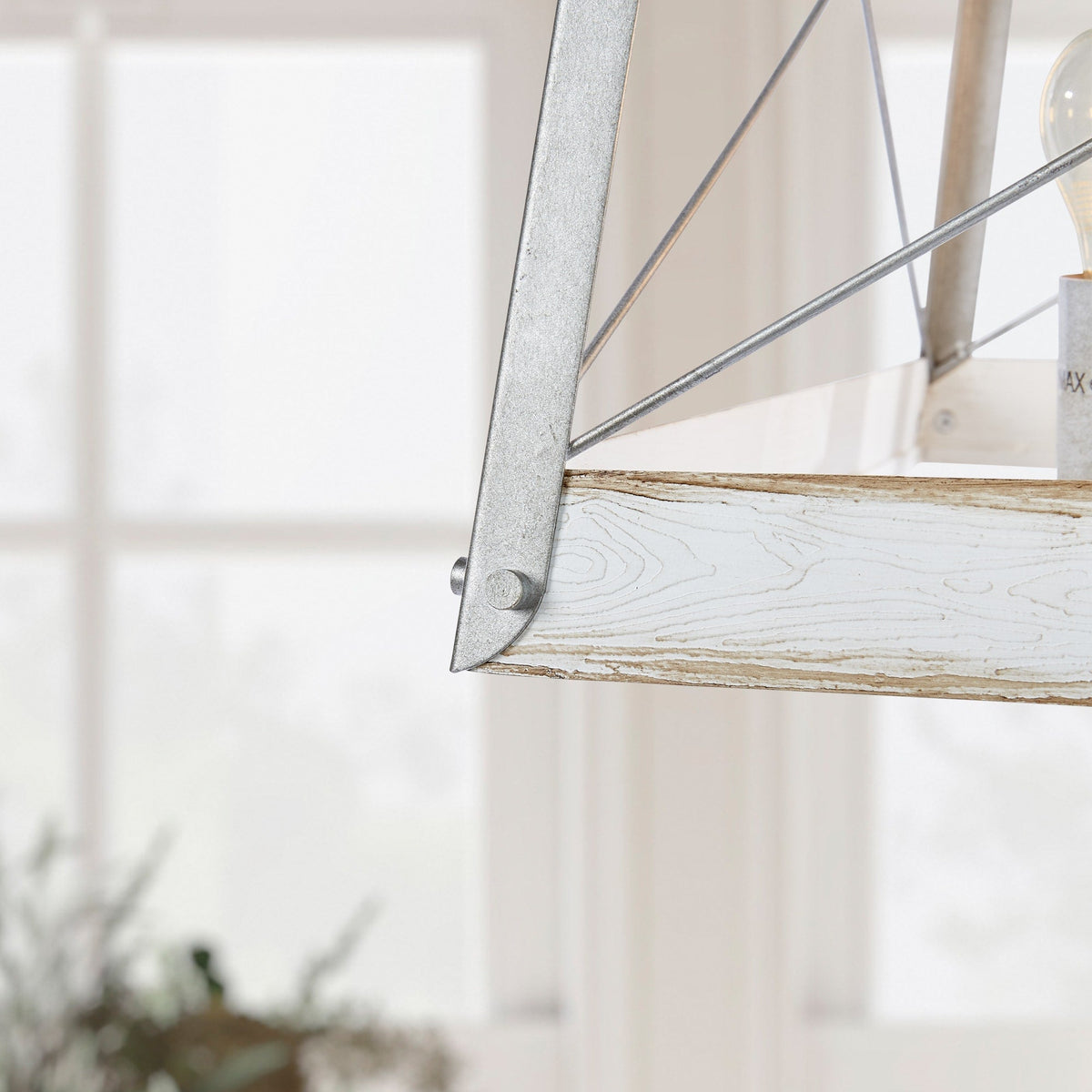Progress Lighting Bradberry 5-Light Antique White and Galvanized Farmhouse Square Medium Hanging Pendant Light