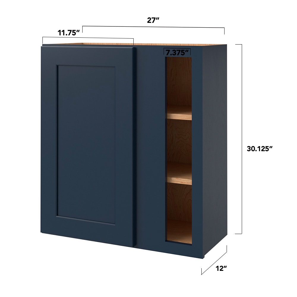allen + roth Port 27-in W x 30.125-in H x 12-in D Navy Blind Corner Wall Fully Assembled Cabinet (Flat Panel Shaker Style)