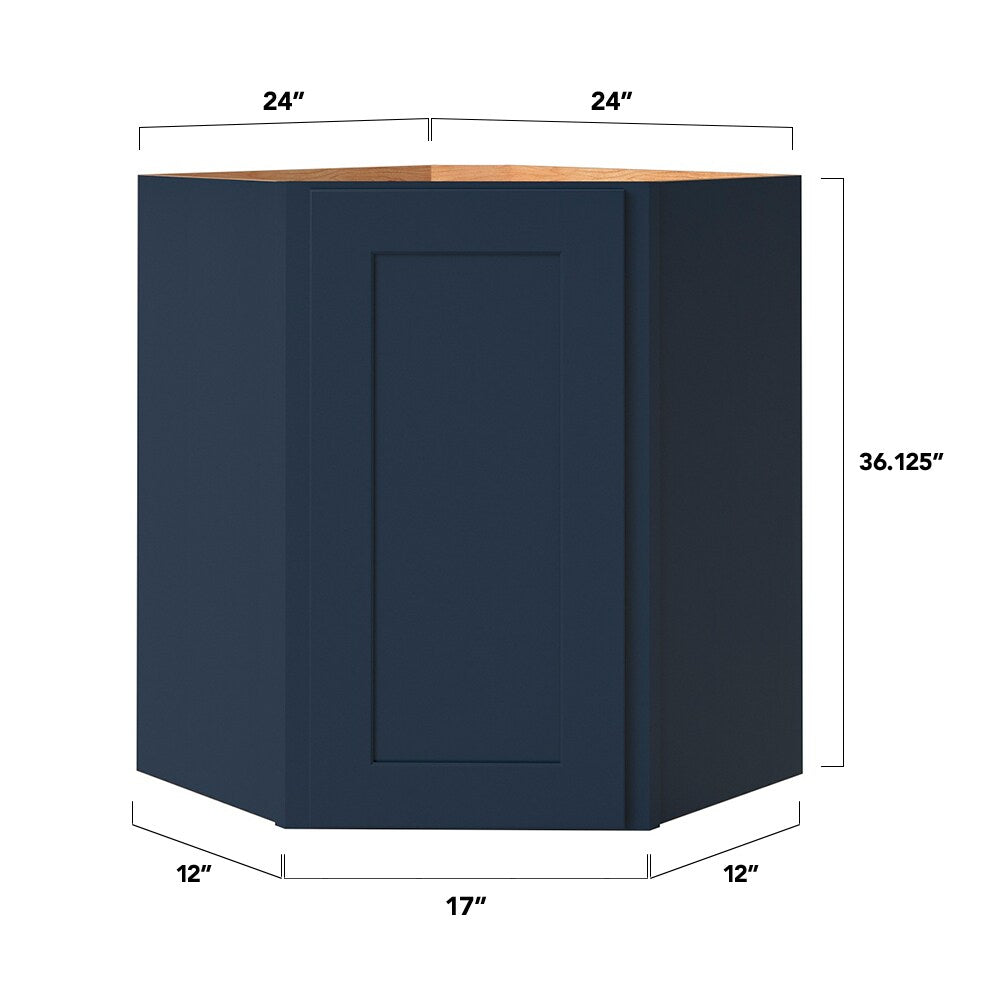 allen + roth Port 24-in W x 36.125-in H x 12-in D Navy Diagonal Corner Wall Fully Assembled Cabinet (Flat Panel Shaker Style)