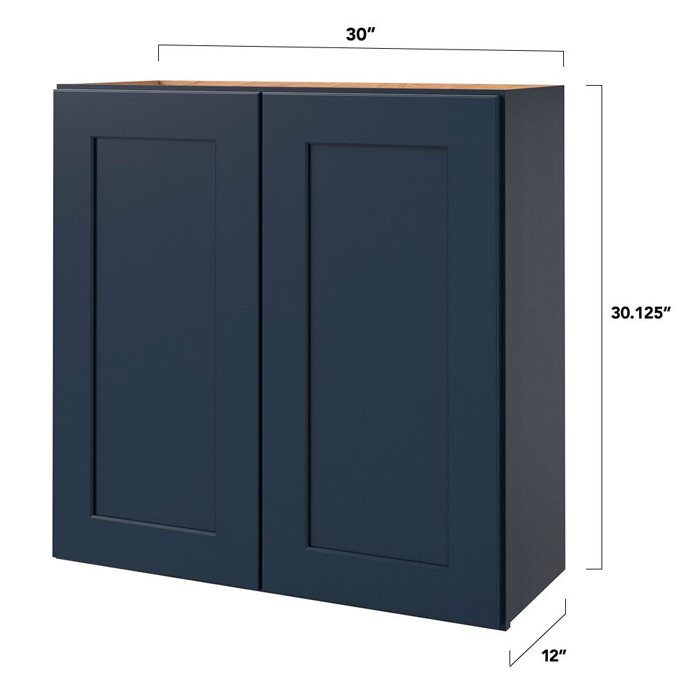 allen + roth Port 30-in W x 30.125-in H x 12-in D Navy Wall Fully Assembled Cabinet (Flat Panel Shaker Door Style)