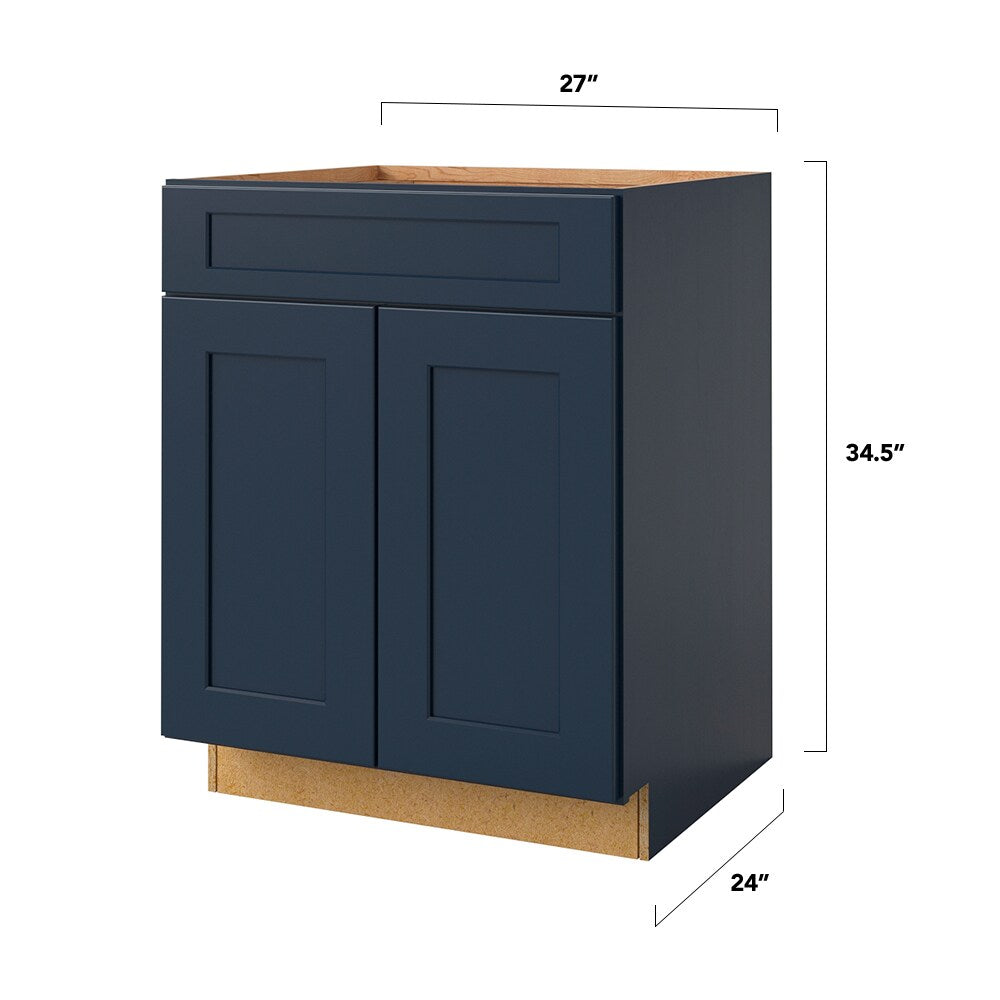 allen + roth Port 27-in W x 34.5-in H x 24-in D Navy 1-Drawer Base Fully Assembled Cabinet (Flat Panel Shaker Style)
