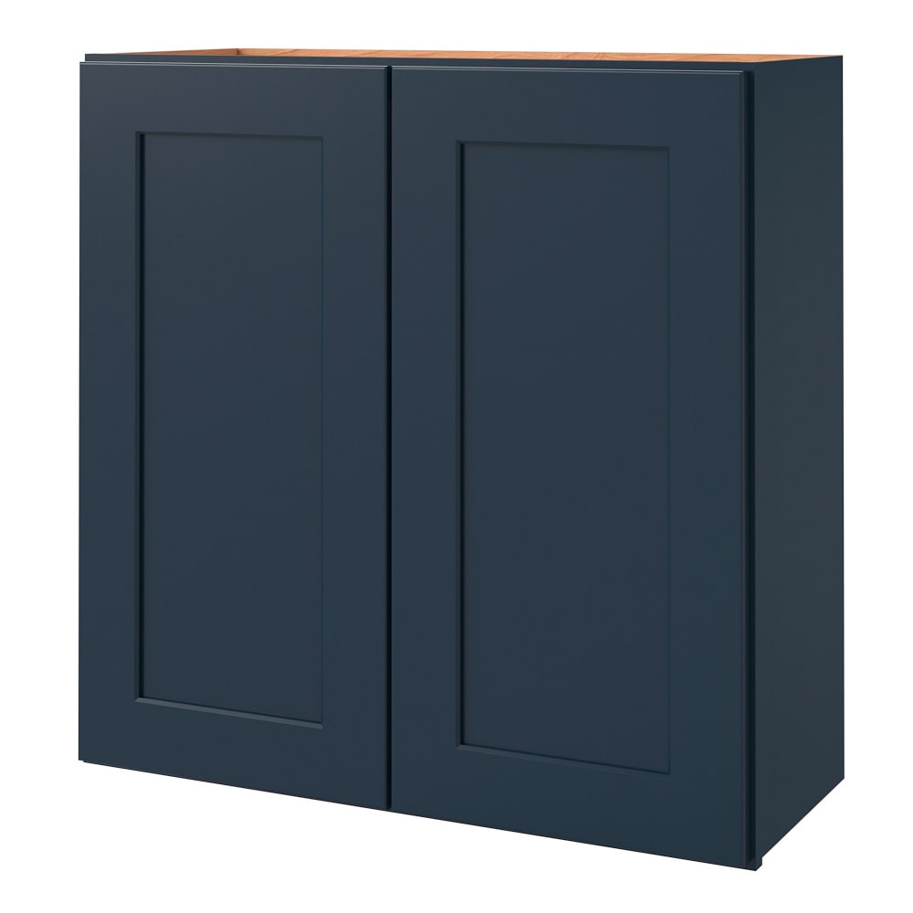 allen + roth Port 30-in W x 30.125-in H x 12-in D Navy Wall Fully Assembled Cabinet (Flat Panel Shaker Door Style)