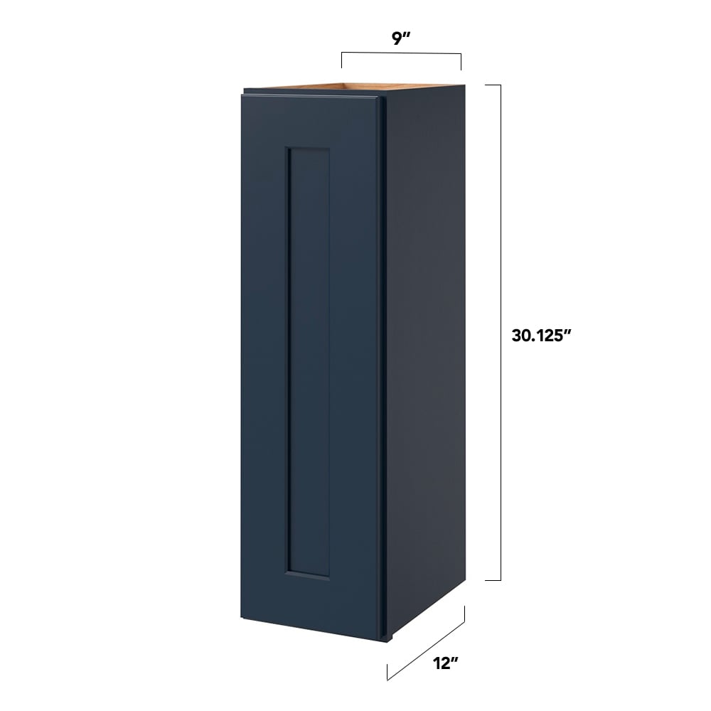 allen + roth Port 9-in W x 30.125-in H x 12-in D Navy Wall Fully Assembled Cabinet (Flat Panel Shaker Door Style)